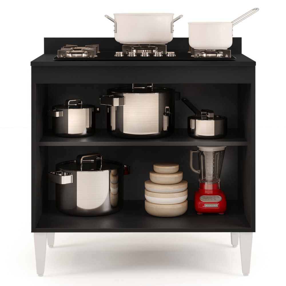 Balcão para Cooktop 80cm 2 Portas Flórida Preto/Cinza - Lumil Móveis