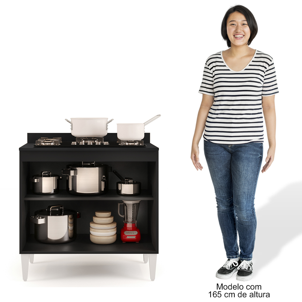 Balcão para Cooktop 80cm 2 Portas Flórida Preto/Cinza - Lumil Móveis