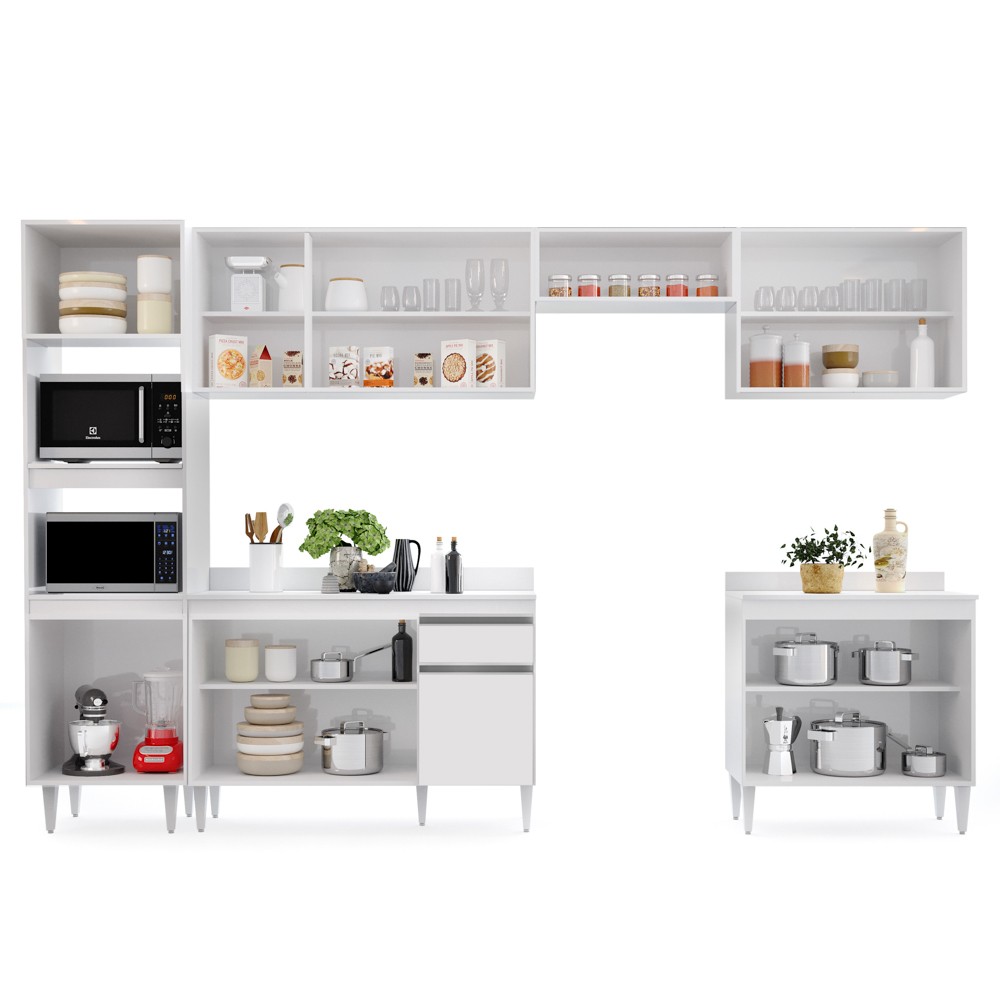 Cozinha Modulada 6 Módulos Composição 8 Branco - Lumil Móveis