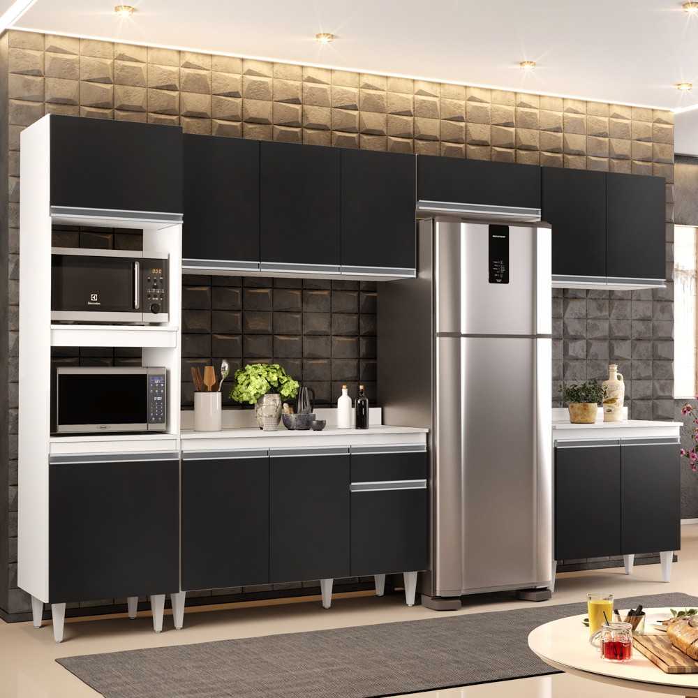 Cozinha Modulada 6 Módulos Composição 8 Branco/Preto - Lumil Móveis