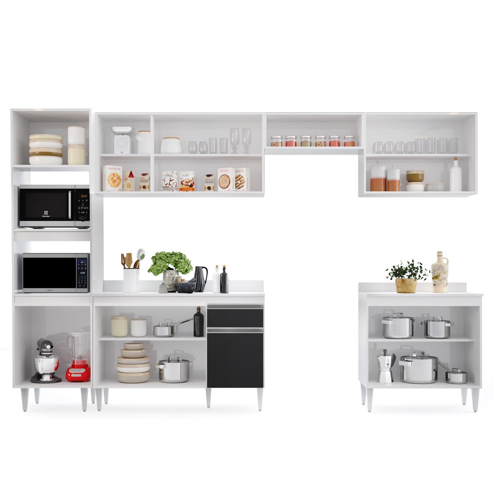 Cozinha Modulada 6 Módulos Composição 8 Branco/Preto - Lumil Móveis