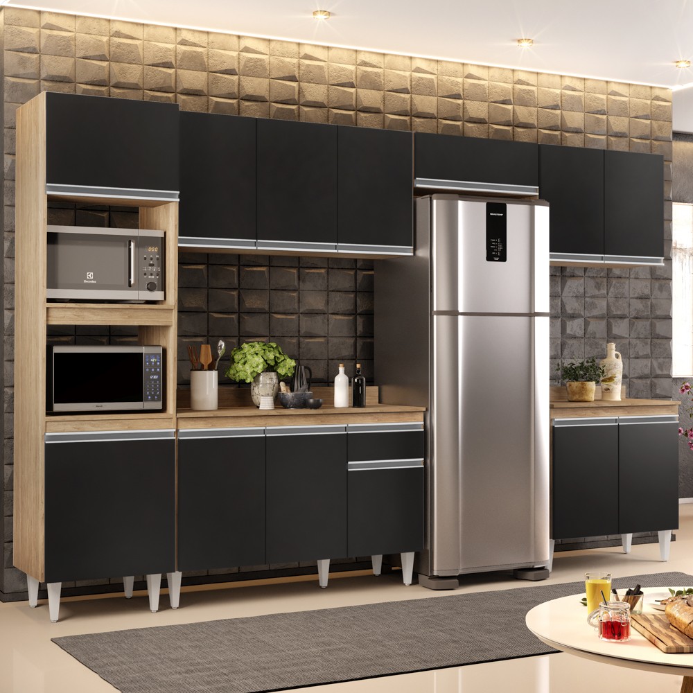 Cozinha Modulada 6 Módulos Composição 8 Castanho/Preto - Lumil Móveis