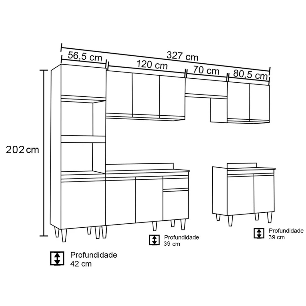 Cozinha Modulada 6 Módulos Composição 8 Preto - Lumil Móveis