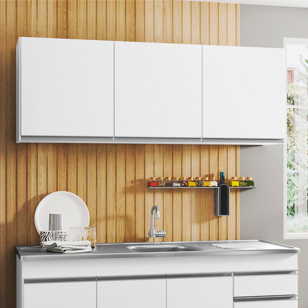 Kit 2 Armários Aéreos 150cm 3 Portas Argélia Branco - Lumil
