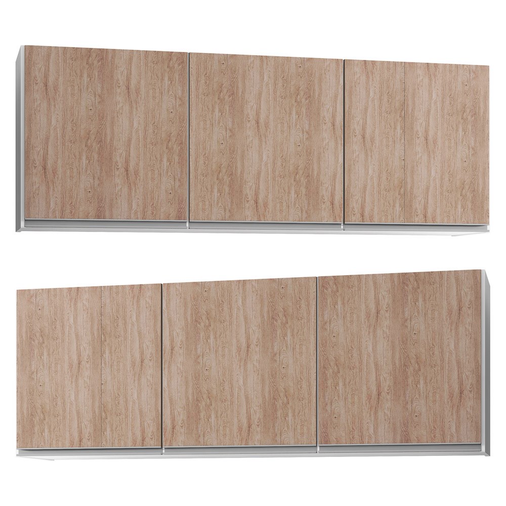 Kit 2 Armários Aéreos 150cm 3 Portas Argélia Branco/Castanho - Lumil