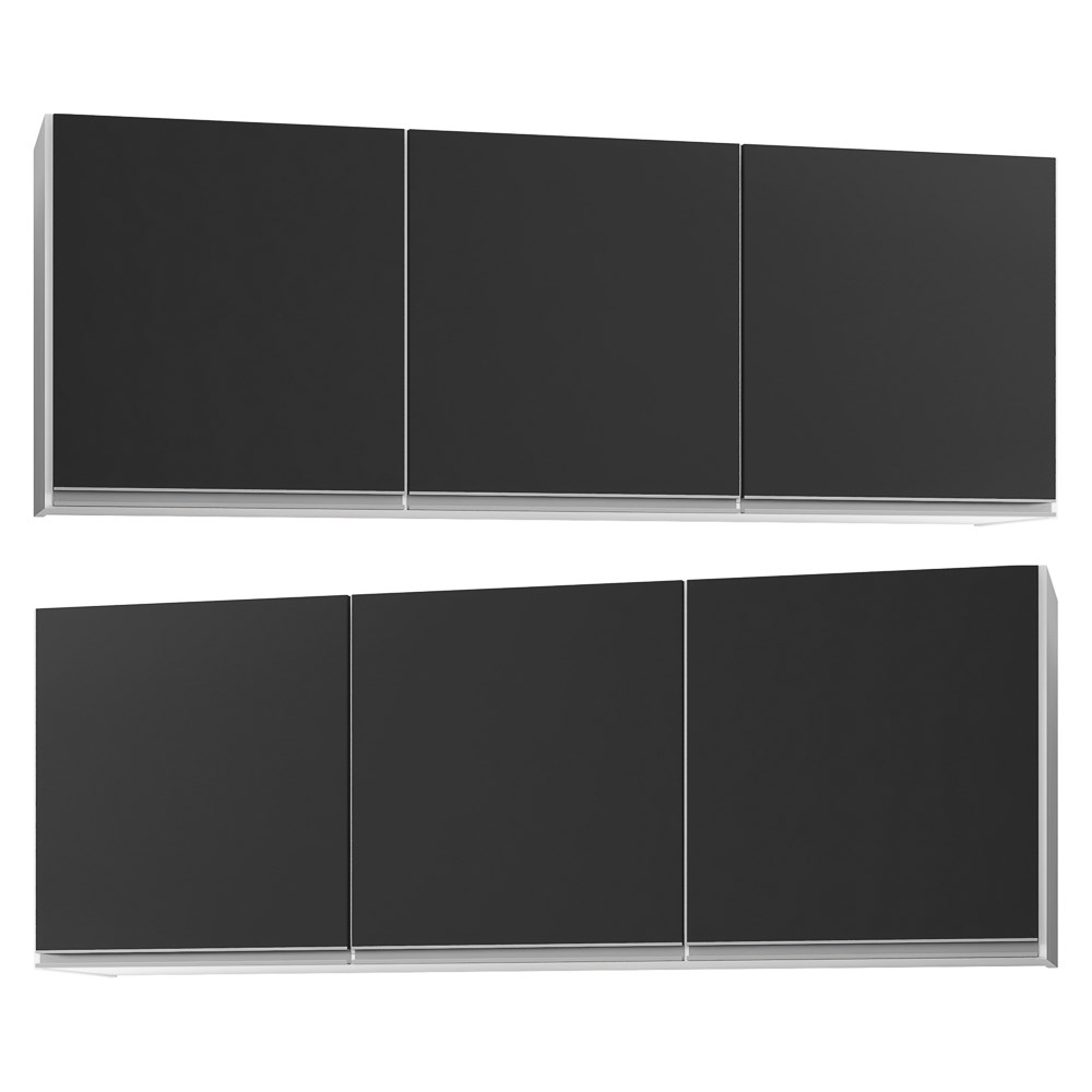 Kit 2 Armários Aéreos 150cm 3 Portas Argélia Branco/Preto - Lumil