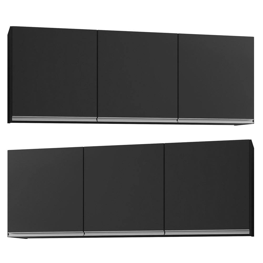 Kit 2 Armários Aéreos 150cm 3 Portas Argélia Preto - Lumil
