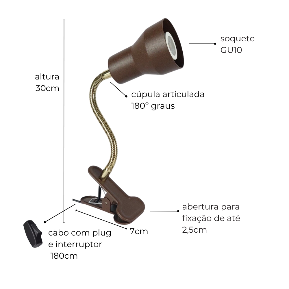Luminária Presilha com Garra Amélia Mini Marrom Cortem