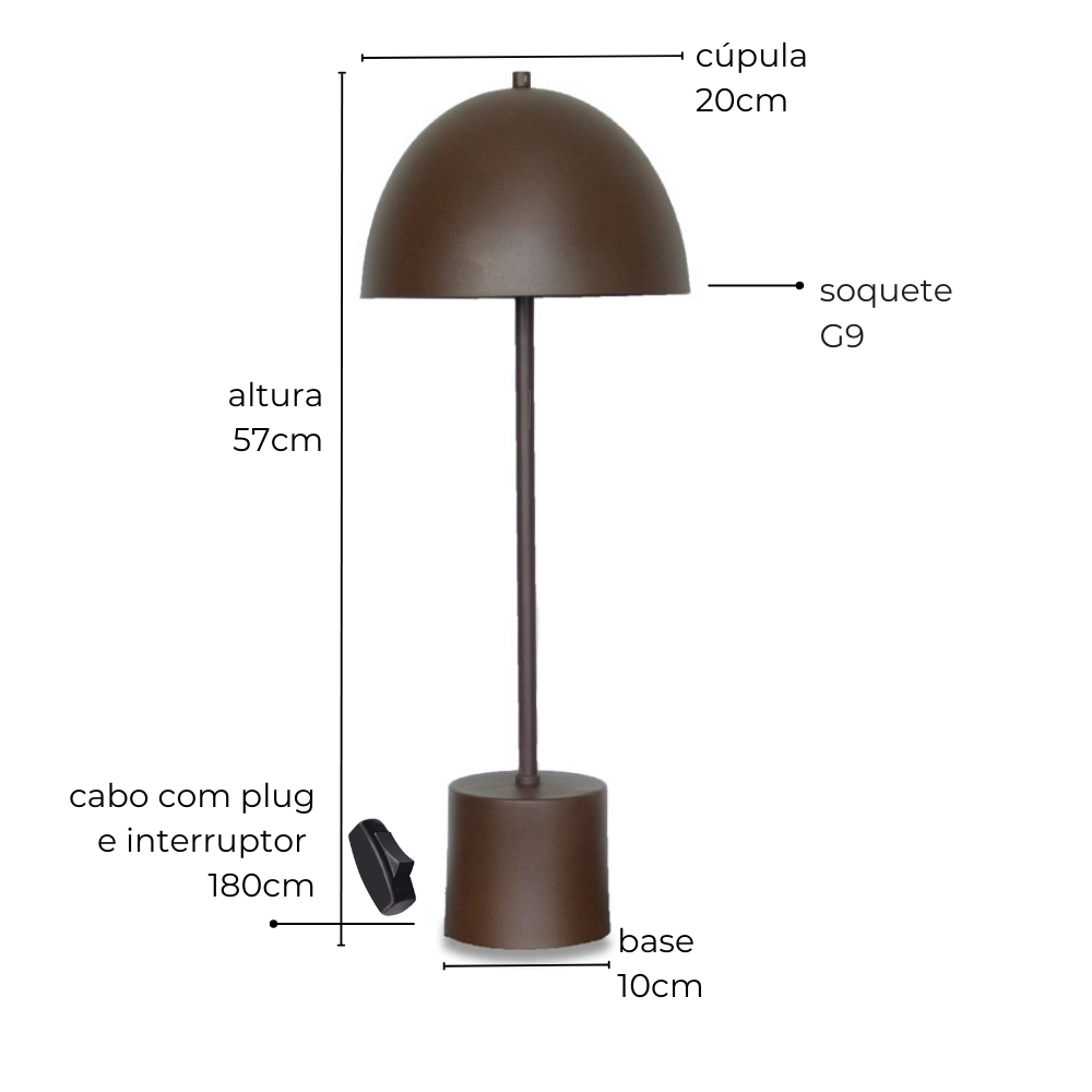 Luminária de Mesa Abajur Komaco Slim Marrom Cortem