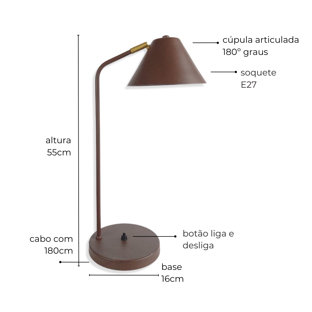 Luminária de Mesa Abajur Tarsila Marrom Cortem