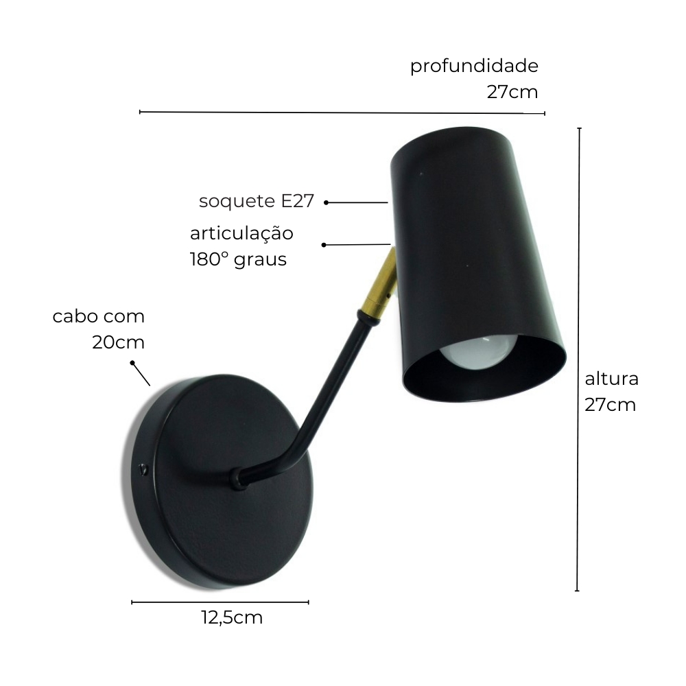 Luminária de Parede Arandela Articulada Clara Marrom Cortem