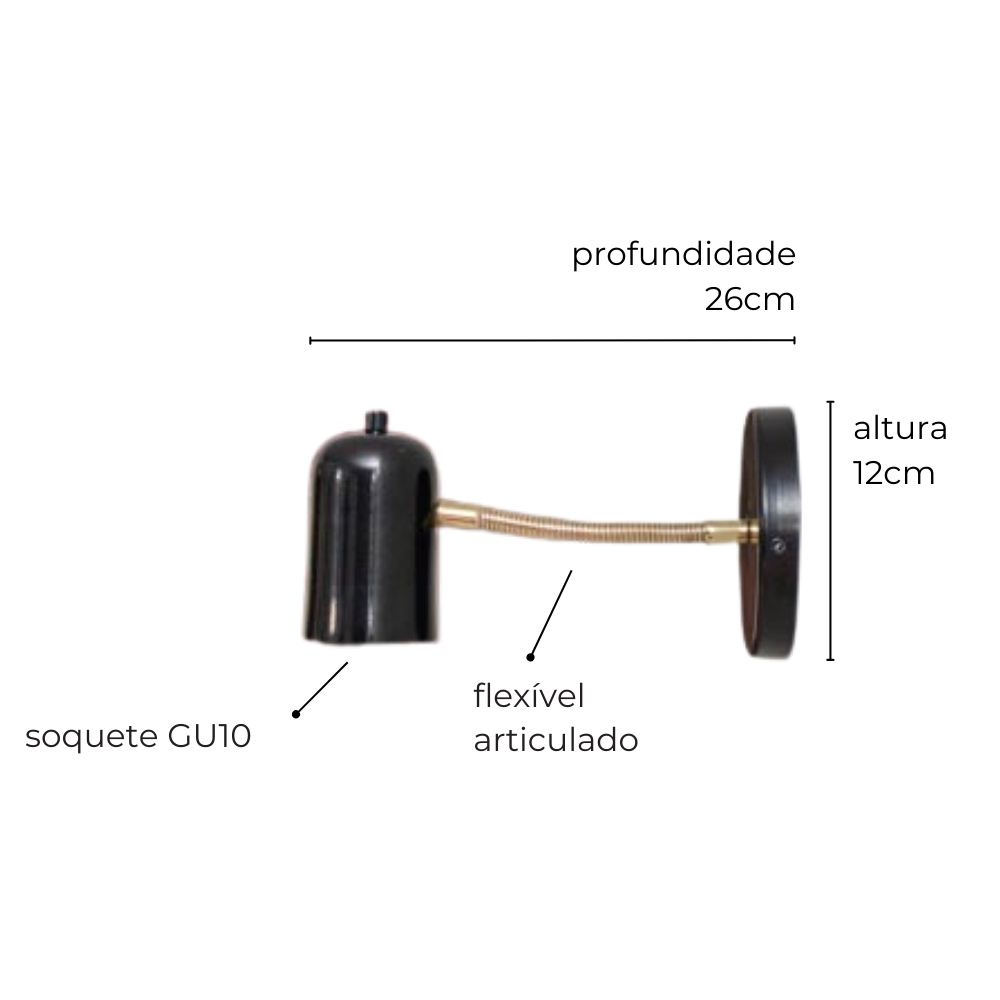 Luminária de Parede Arandela Articulada Dorothea Preta