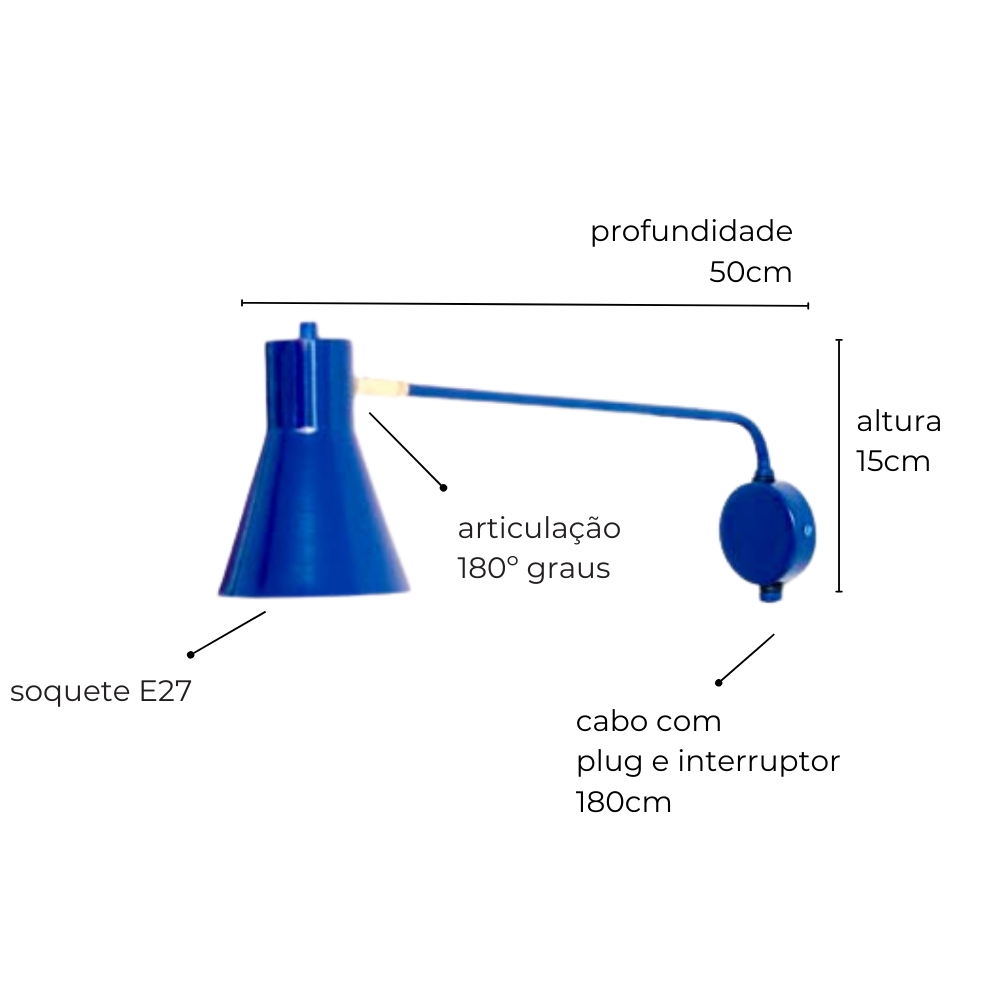 Luminária de Parede Arandela Articulada Eileen Collor Azul