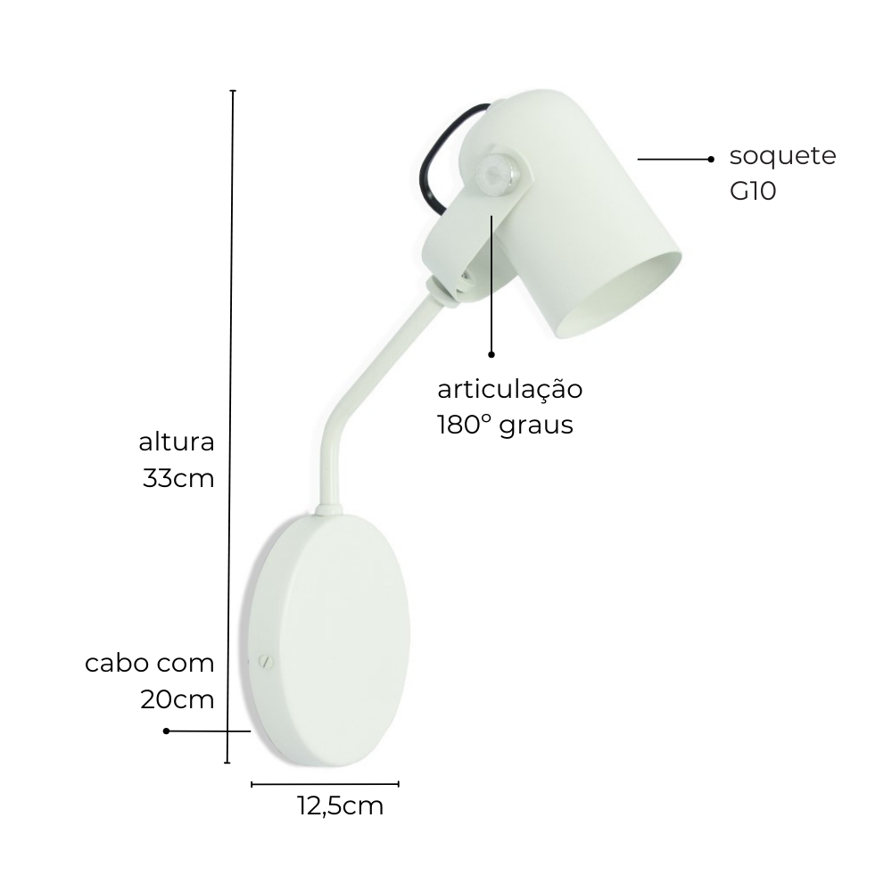 Luminária de Parede Arandela Articulada Nelle Branco