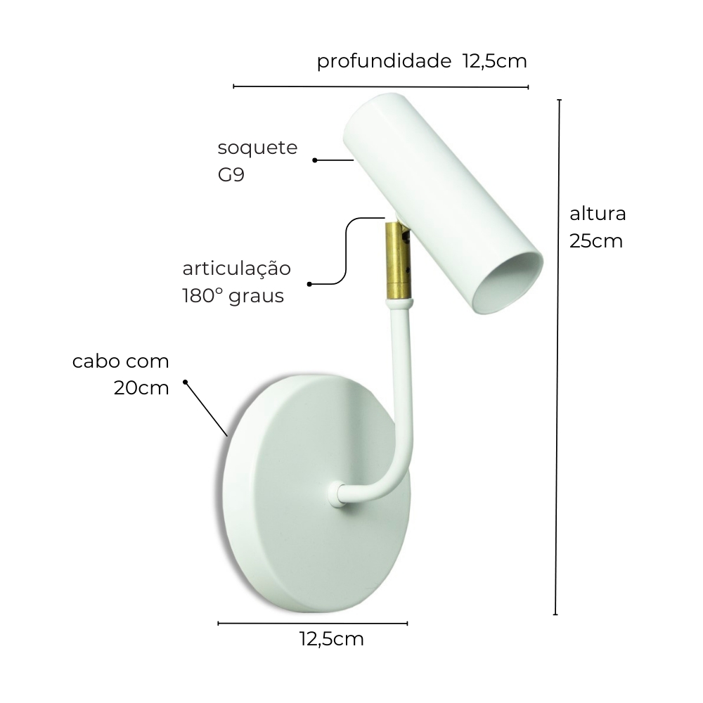 Luminária de Parede Arandela Articulada Sofhie em L Branco