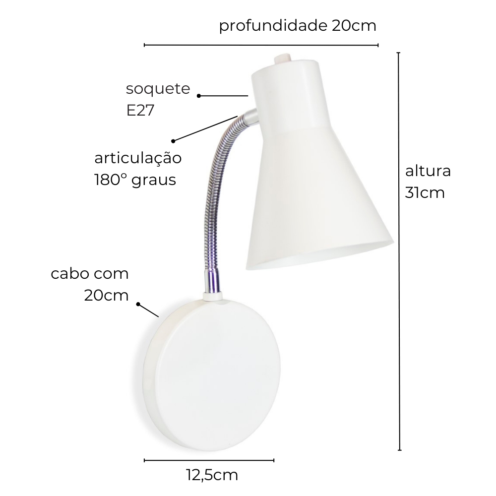 Luminária de Parede Arandela com Flexível Amélia Branco