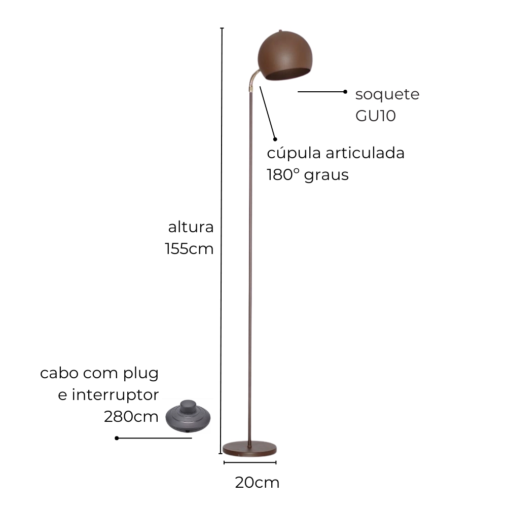 Luminária de Piso Chão Articulada Gardner Marrom Cortem