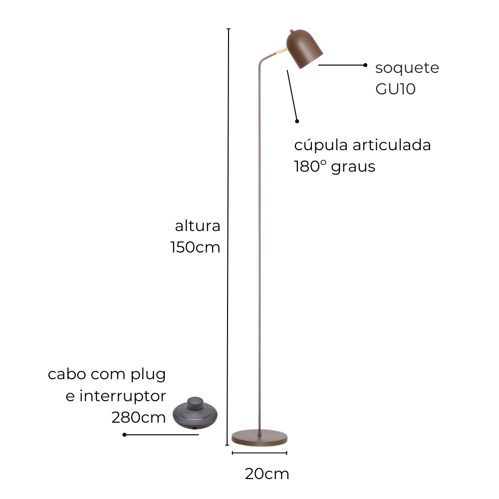 Luminária de Piso Chão Articulada Ralph Preto