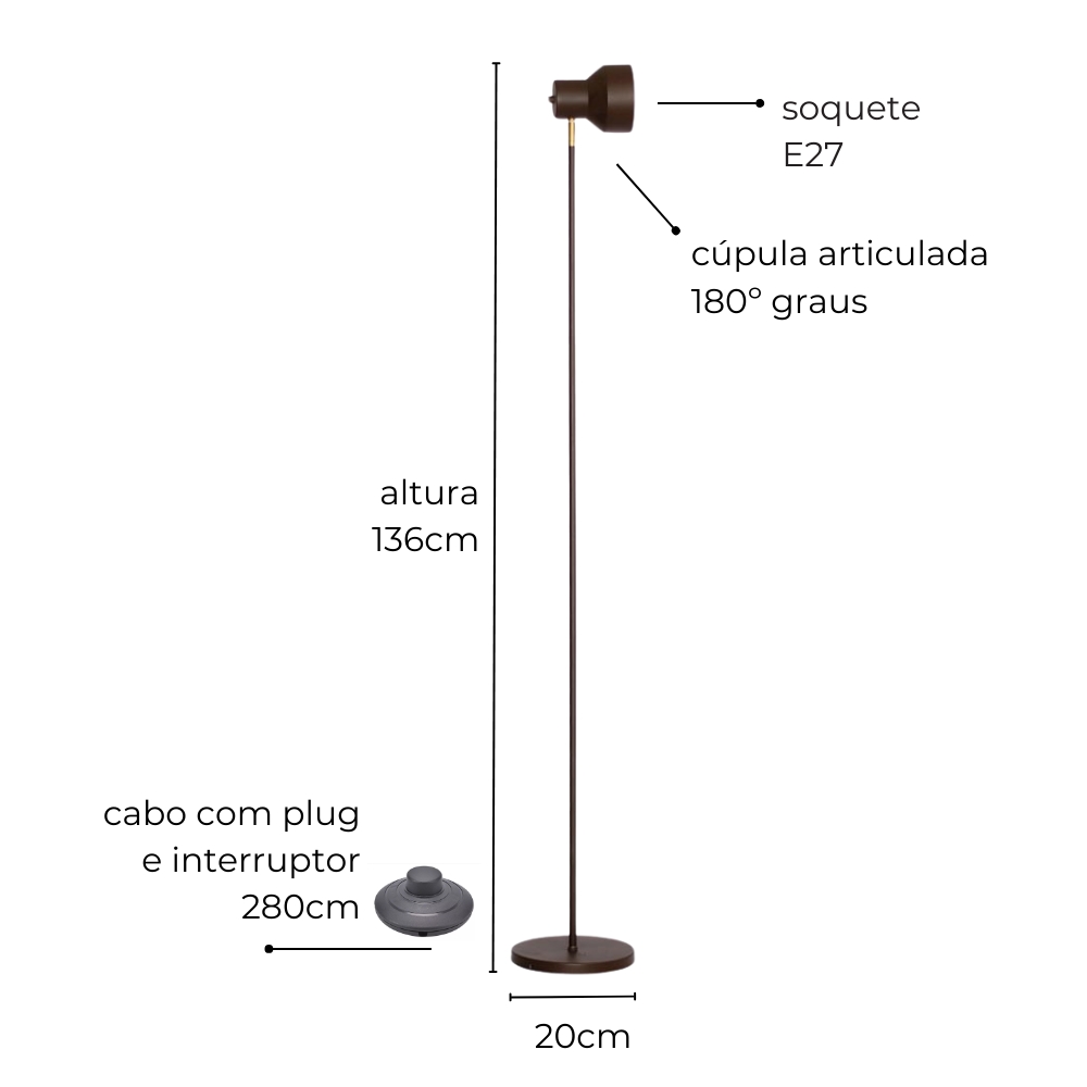 Luminária de Piso Chão Articulada Vivian Preto