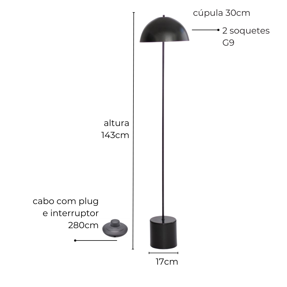 Luminária de Piso Chão Fixa Komaco K Preto