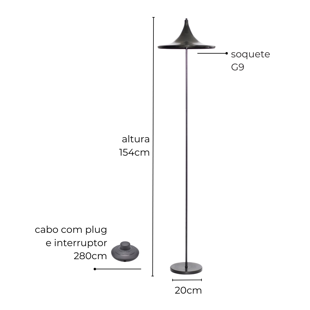 Luminária de Piso Chão Fixa Tomiko Marrom Cortem