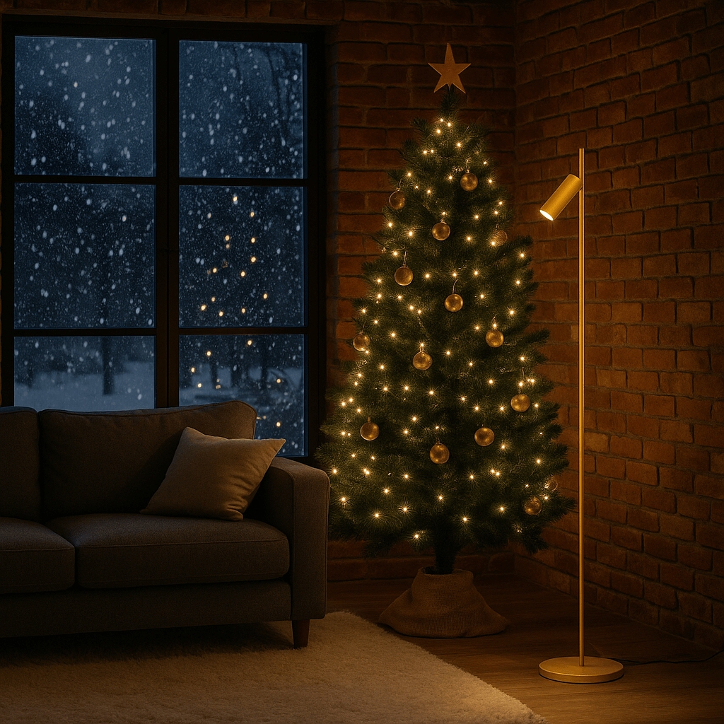 Luminária de Piso Chão Sofhie Dourada "Edição de Natal"