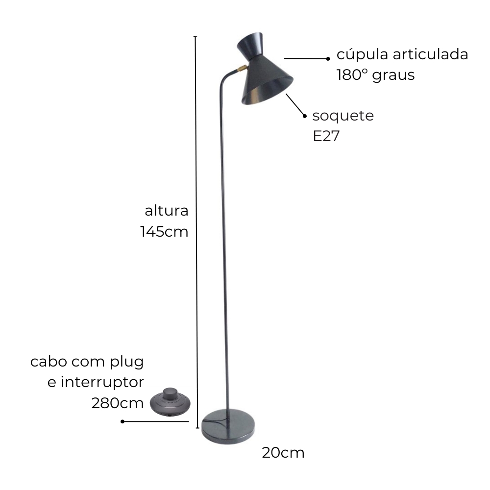 Luminária de Piso Chão Tarsila Preto