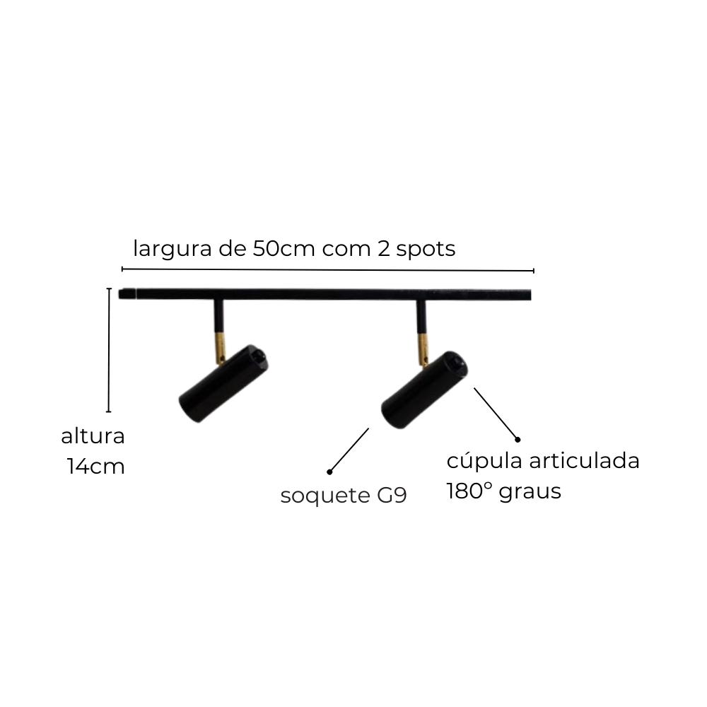 Trilho de Teto com 2 Spots Amaya Branco 50cm