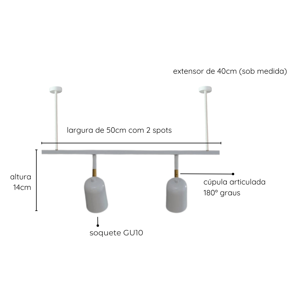 Trilho de Teto com 2 Spots Ewa Branco com Extensor 50cm