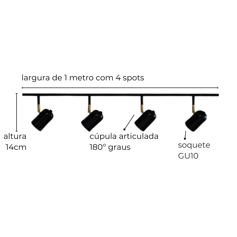 Trilho de Teto com 4 Spots Ewa Branco 1 metro