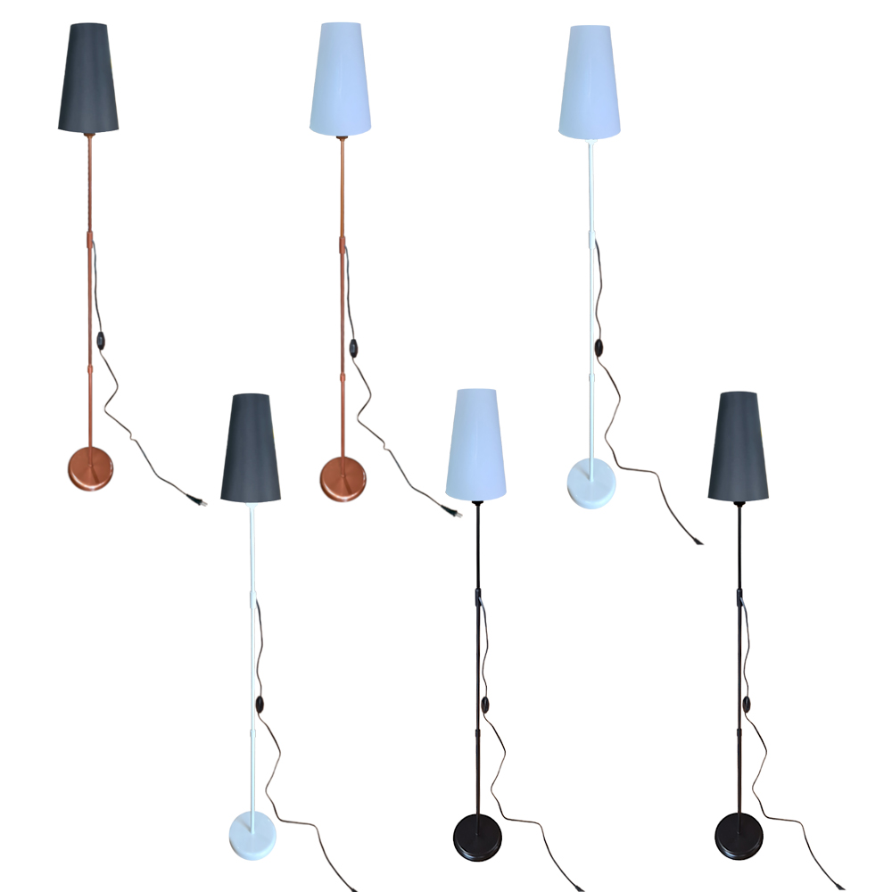 Luminária De Chão Com Cúpula De Tecido Cone - Coluna De Luz - Base Branco Cúpula Branco