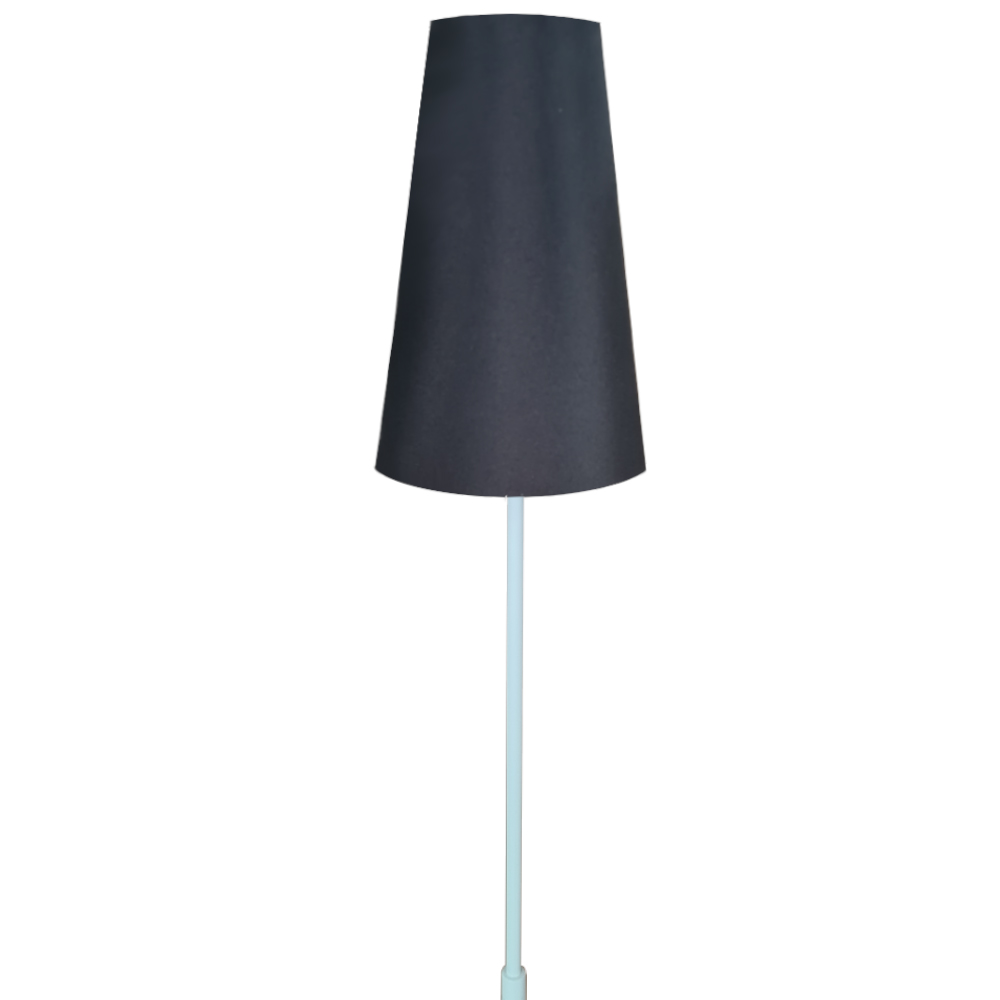Luminária De Chão Com Cúpula De Tecido Cone - Coluna De Luz - Base Branco Cúpula Preto