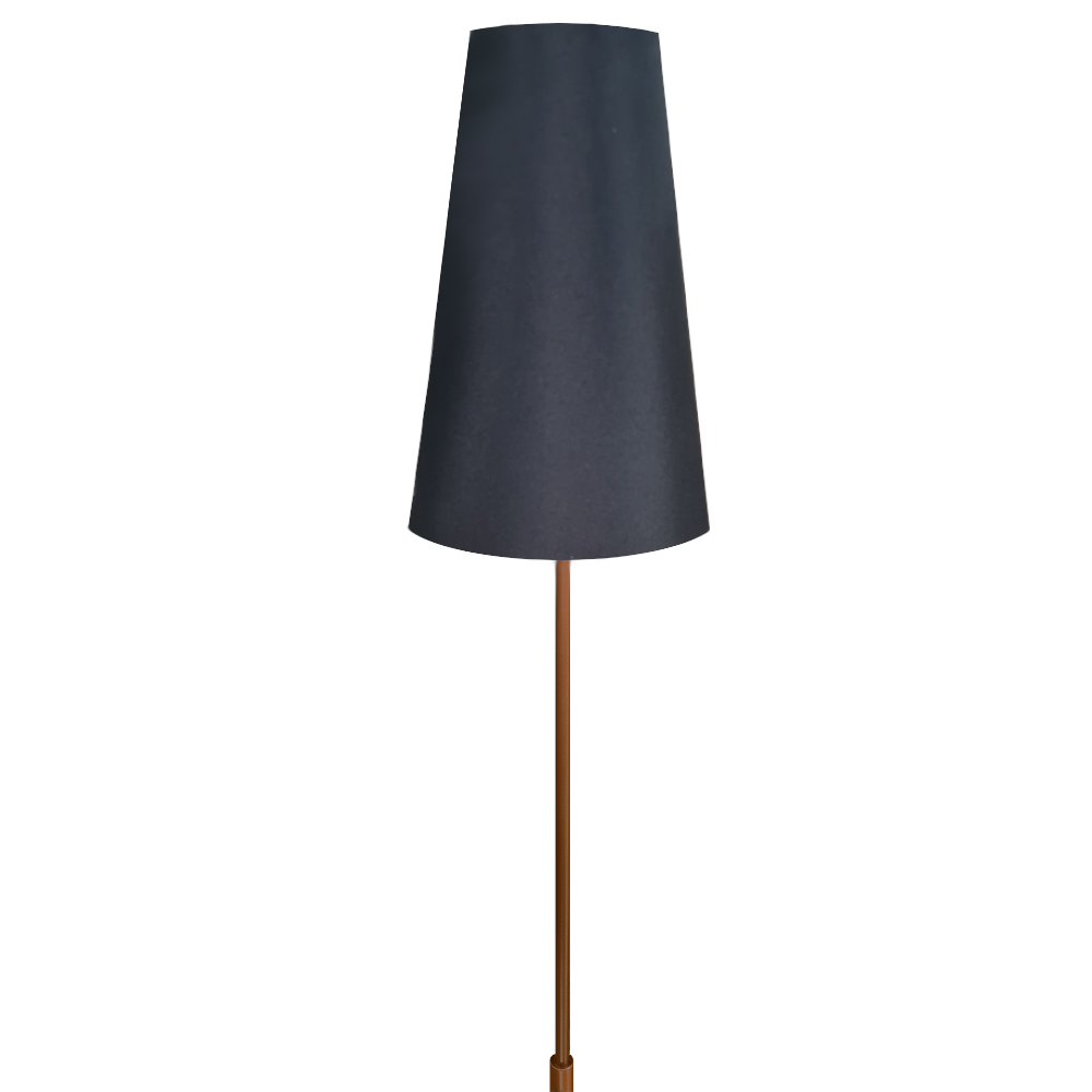 Luminária De Chão Com Cúpula De Tecido Cone - Coluna De Luz - Base Cobre Cúpula Preto
