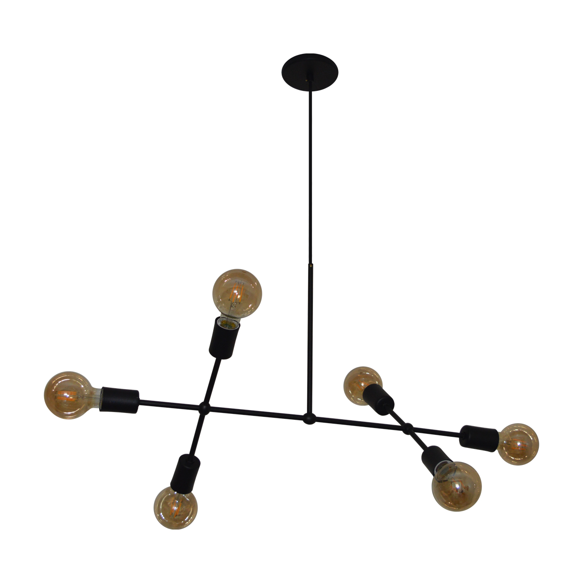 Lustre Luminária Pendente Com 6 Braços (hastes) - Ideal Mesa De Jantar Retangular, Sala - Cor Preto