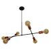 Lustre Luminária Pendente Com 6 Braços (hastes) - Ideal Mesa De Jantar Retangular, Sala - Cor Preto com Cobre