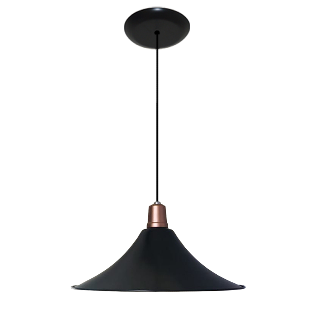 Lustre Luminária Pendente Modelo Chapéu na cor Preto Com Cobre - Ideal para Mesa De Jantar, Sinuca, Sala, Quarto