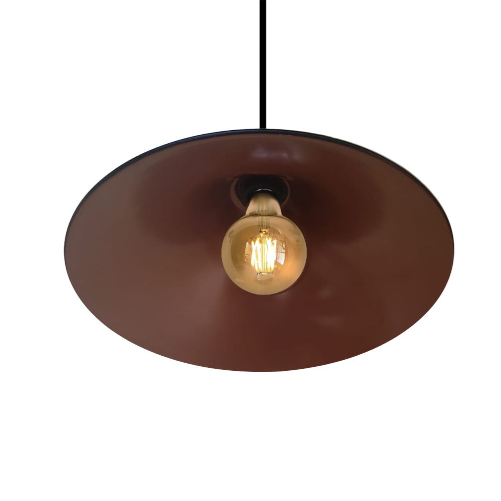 Lustre Luminária Pendente Modelo Chapéu na cor Preto Com Cobre - Ideal para Mesa De Jantar, Sinuca, Sala, Quarto