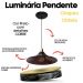 Lustre Luminária Pendente Modelo Chapéu na cor Preto Com Cobre - Ideal para Mesa De Jantar, Sinuca, Sala, Quarto