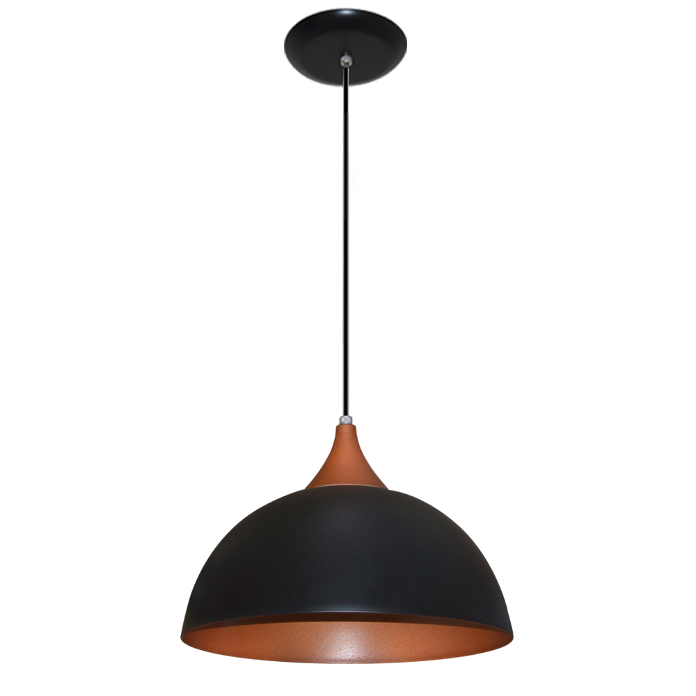 Lustre Luminária Pendente Modelo Meia Bola Na Cor Preto Cobre - Ideal Para Mesa De Jantar, Mesa De Bilhar, Sala, Quarto