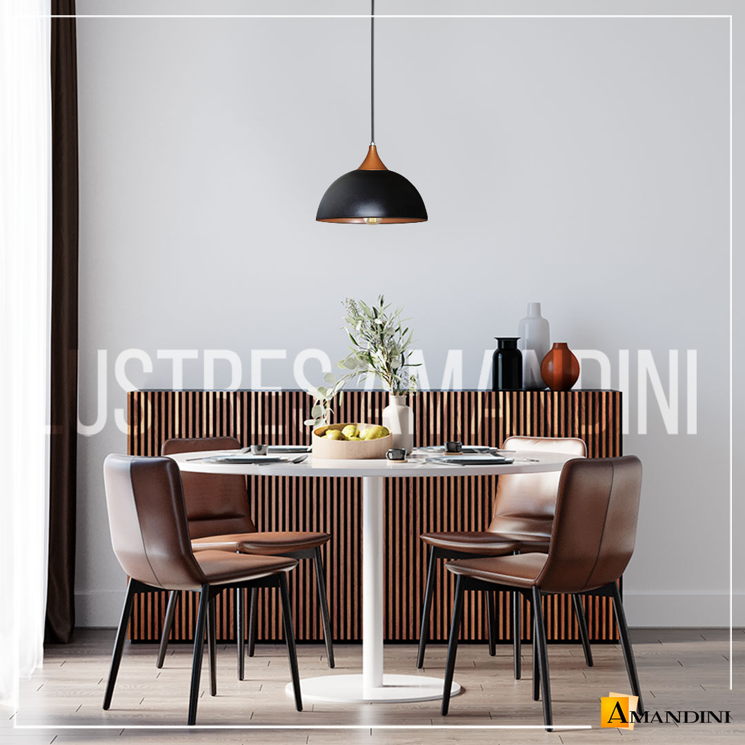 Lustre Luminária Pendente Modelo Meia Bola Na Cor Preto Cobre - Ideal Para Mesa De Jantar, Mesa De Bilhar, Sala, Quarto