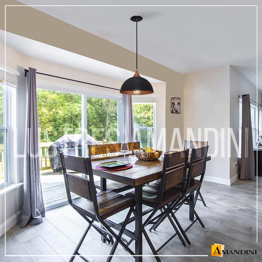 Lustre Luminária Pendente Modelo Meia Bola Na Cor Preto Cobre - Ideal Para Mesa De Jantar, Mesa De Bilhar, Sala, Quarto