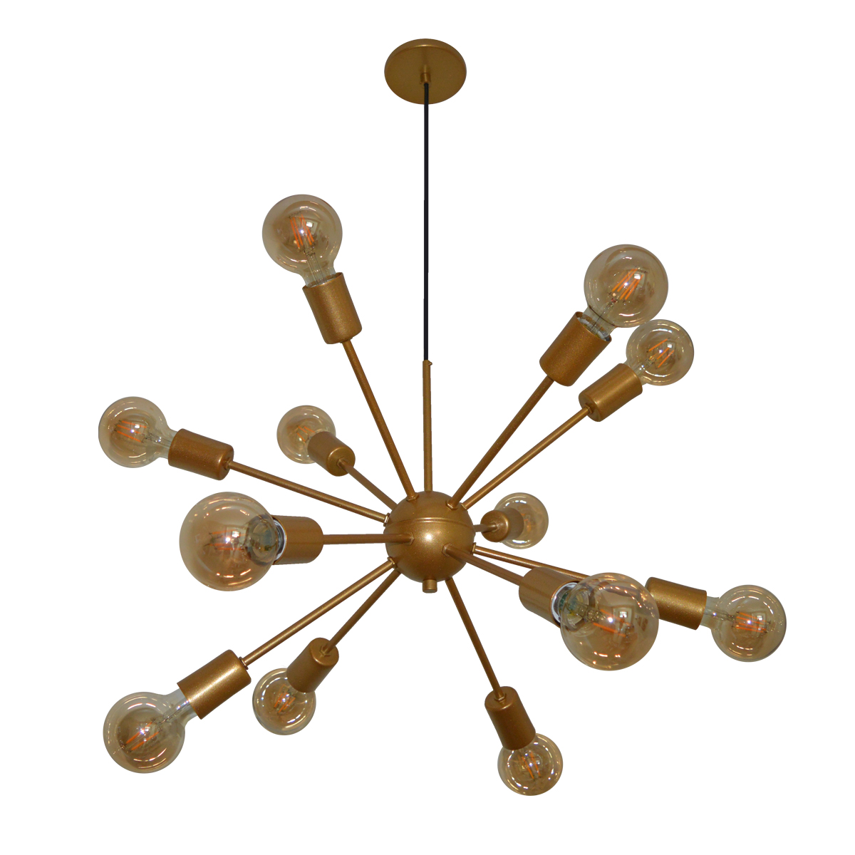 Lustre Luminária Pendente com 12 Hastes Modelo Sputinik - Ideal para Mesa Jantar, Sala, Quarto - Cor Dourado