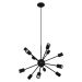 Lustre Luminária Pendente com 12 Hastes Modelo Sputinik - Ideal para Mesa Jantar, Sala, Quarto - Cor Preto