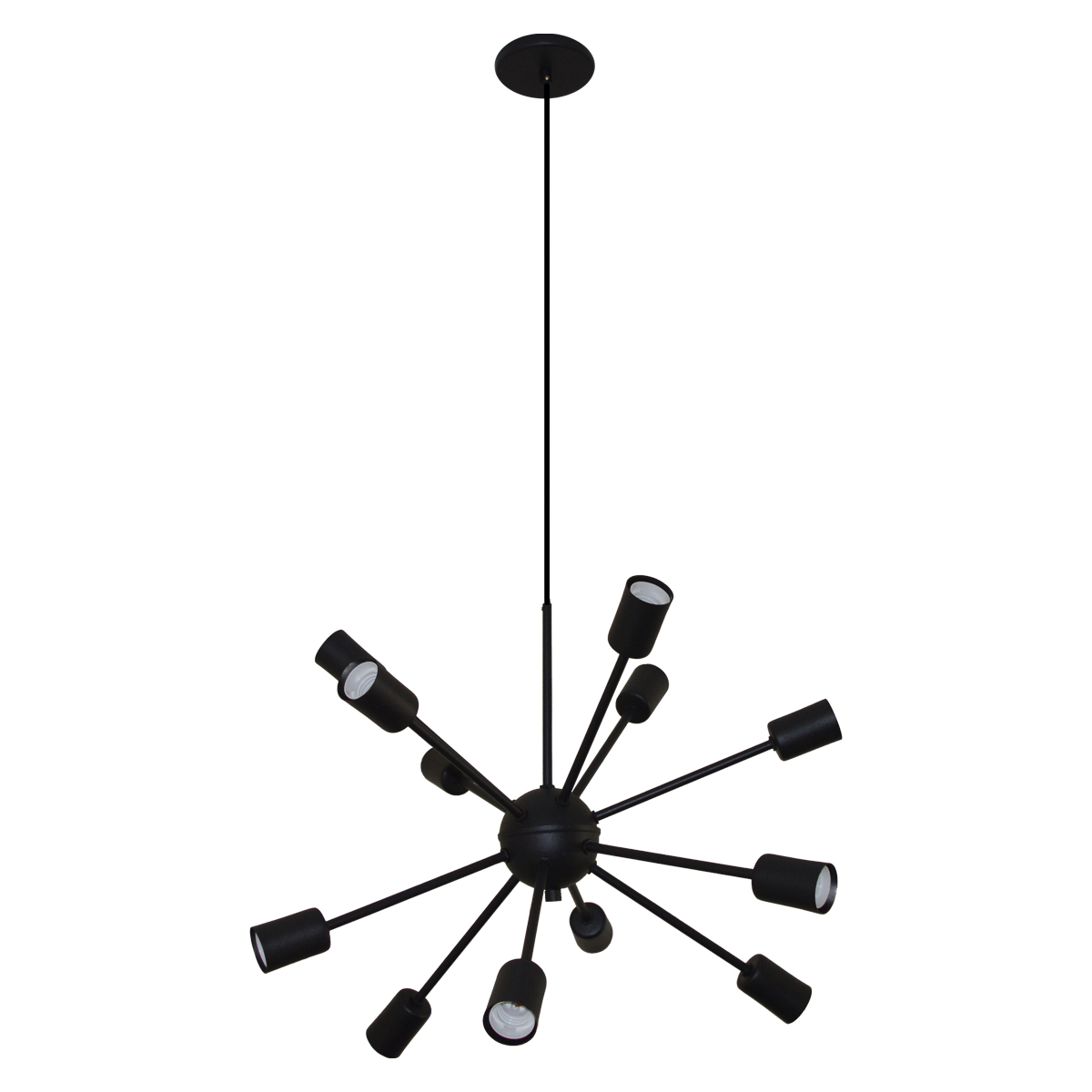 Lustre Luminária Pendente com 12 Hastes Modelo Sputinik - Ideal para Mesa Jantar, Sala, Quarto - Cor Preto