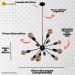 Lustre Luminária Pendente com 12 Hastes Modelo Sputinik - Ideal para Mesa Jantar, Sala, Quarto - Cor Preto