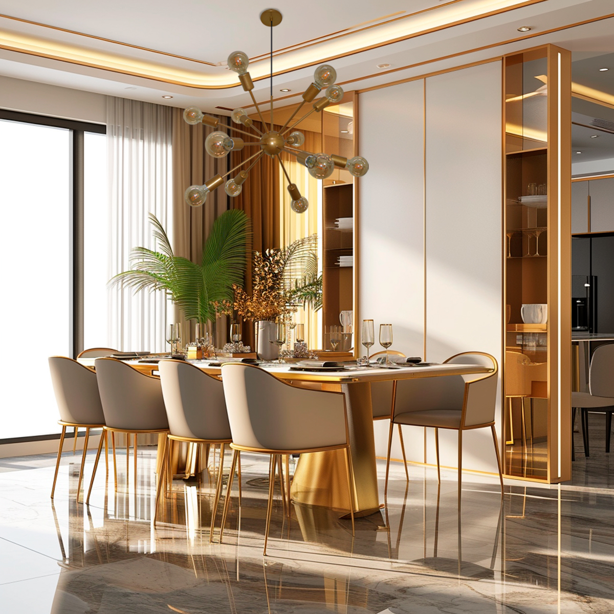 Lustre Luminária Pendente com 12 Hastes Modelo Sputinik - Ideal para Mesa Jantar, Sala, Quarto - Cor Preto com Cobre
