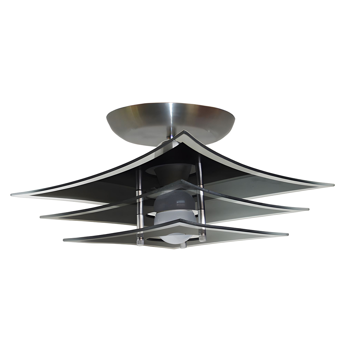Lustre Luminária Plafon Japonês com 03 Vidros na cor Preto Ideal para Sala, Quarto, Cozinha, Banheiro - 30cm