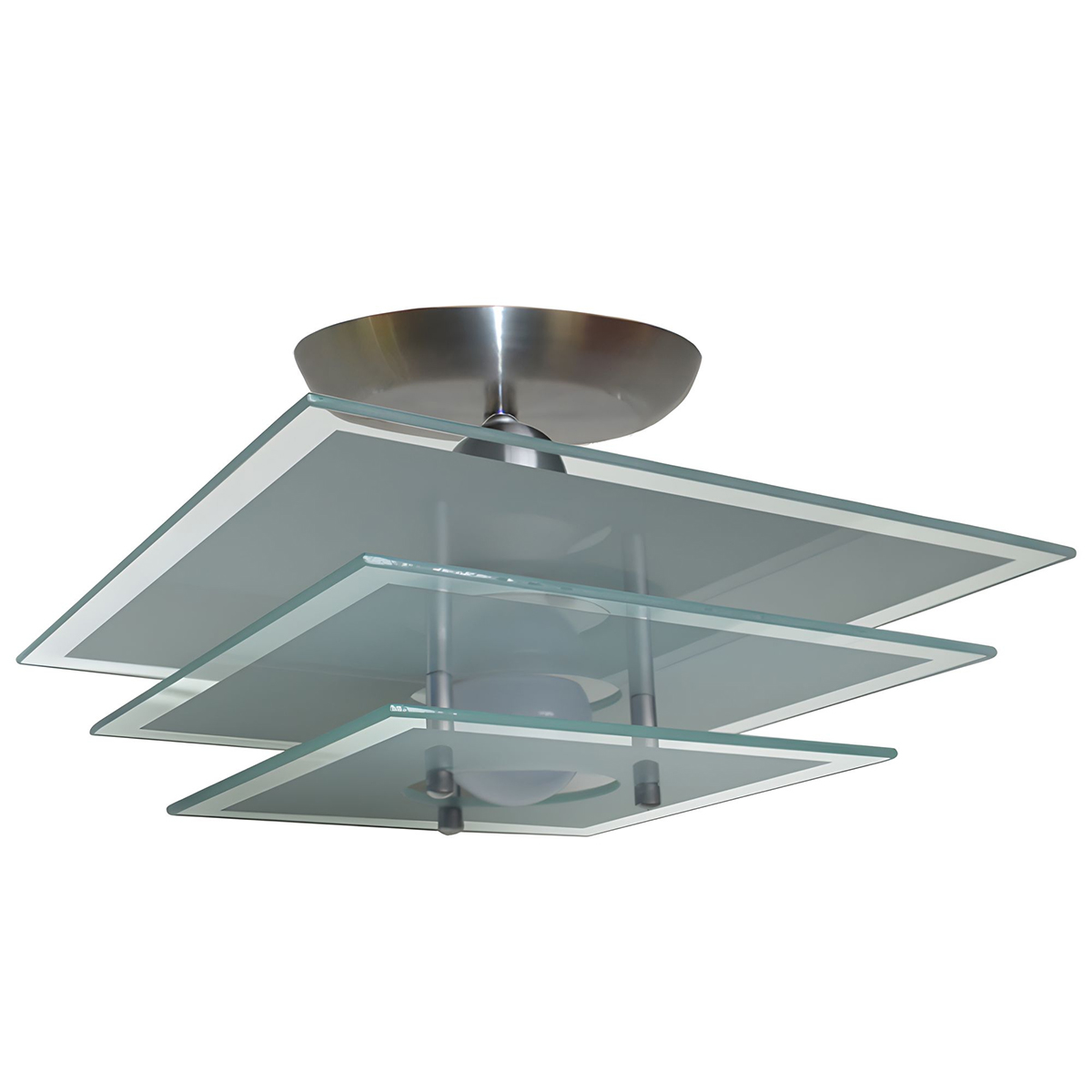 Lustre Luminária Plafon Quadrado com 03 Vidros na cor Branco (Fosco) Ideal para Sala, Quarto, Cozinha, Banheiro - 30cm