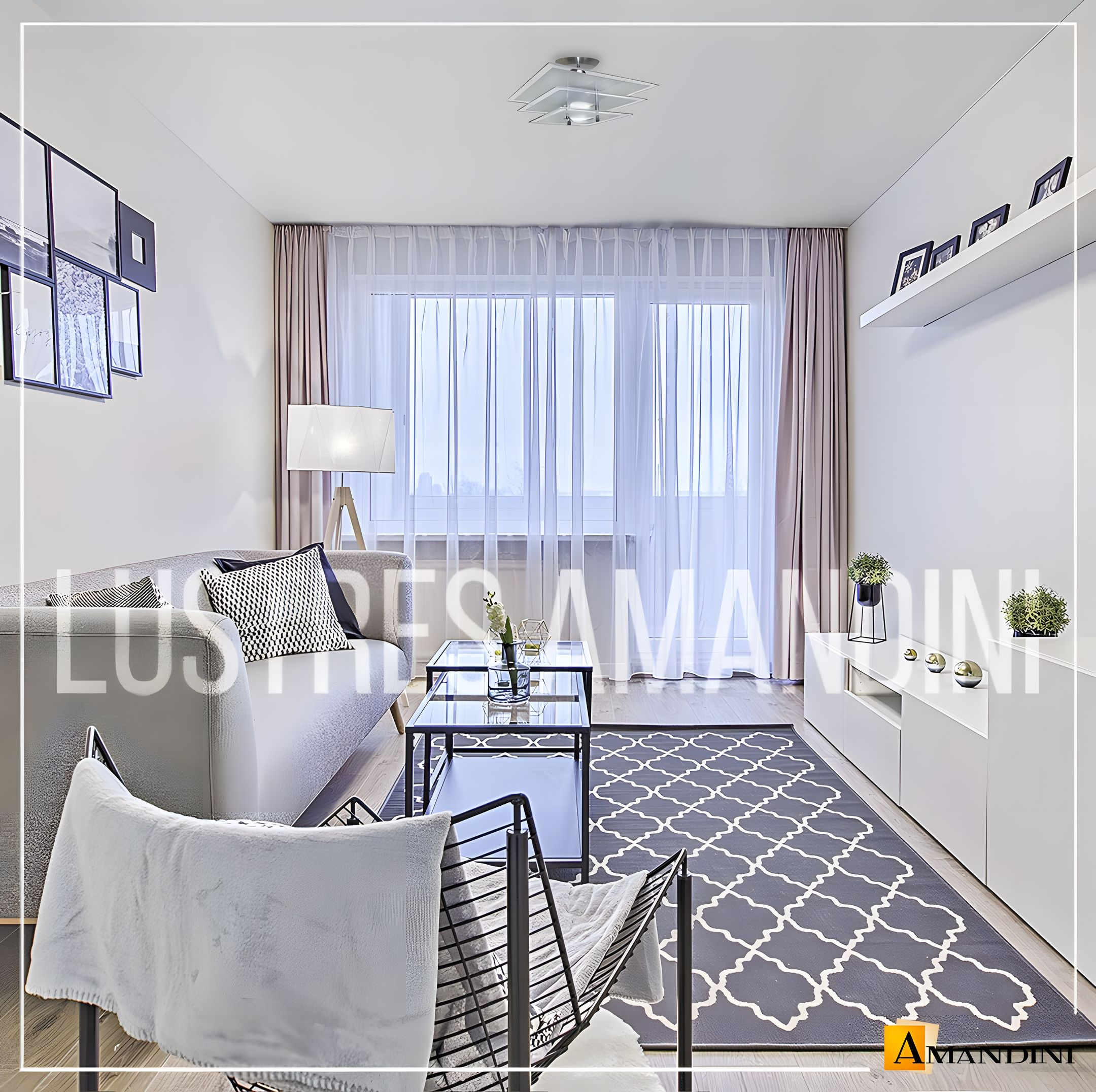 Lustre Luminária Plafon Quadrado com 03 Vidros na cor Branco (Fosco) Ideal para Sala, Quarto, Cozinha, Banheiro - 30cm