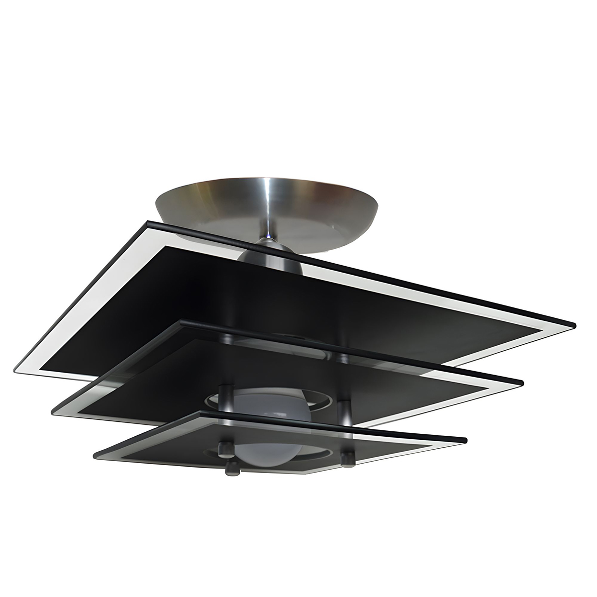 Lustre Luminária Plafon Quadrado com 03 Vidros na cor Preto Ideal para Sala, Quarto, Cozinha, Banheiro - 30cm